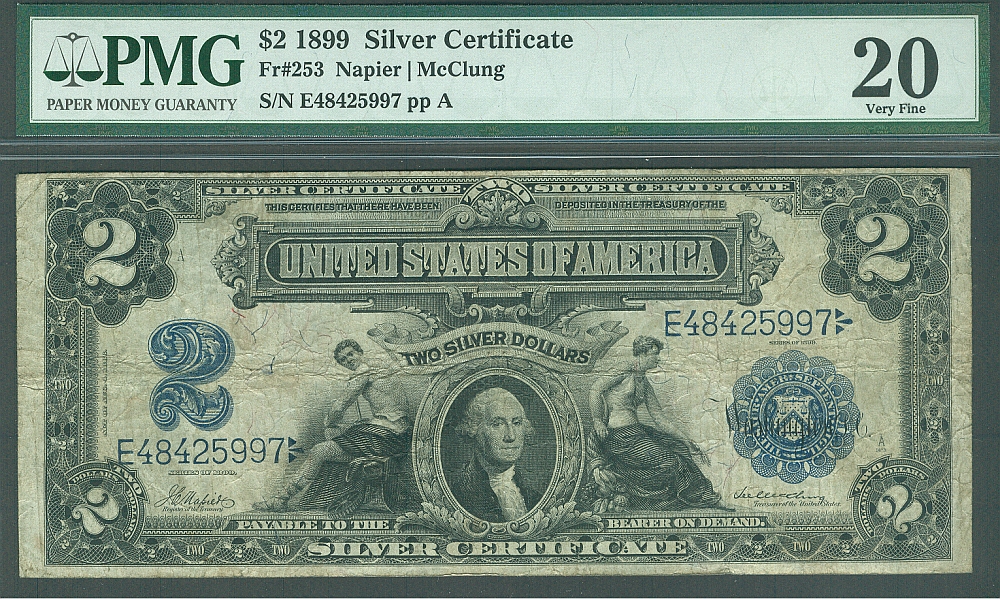 Fr.253, 1899 $2 Silver Certificate, E484259975, VF, PMG-20
